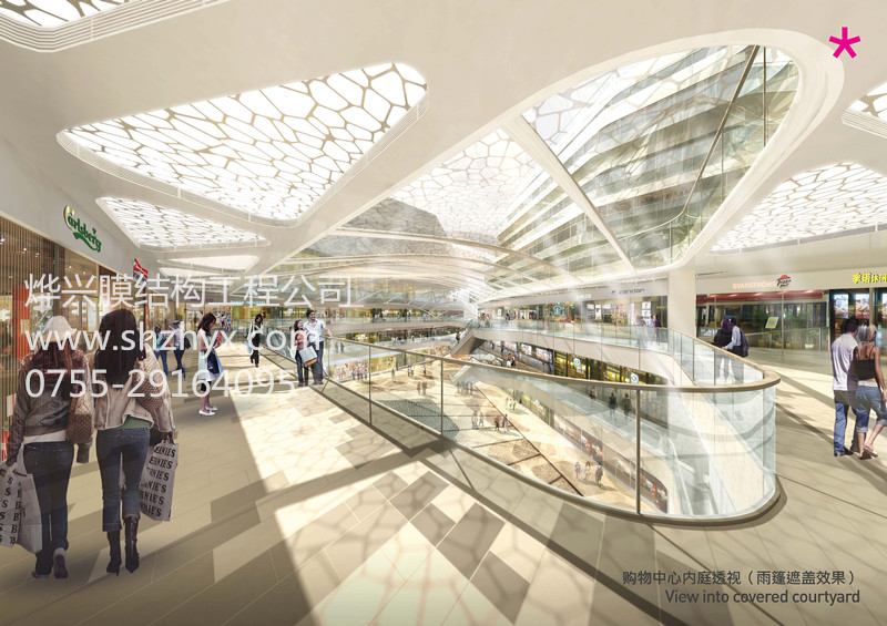 購物中心ETFE膜結構商場透明雨棚