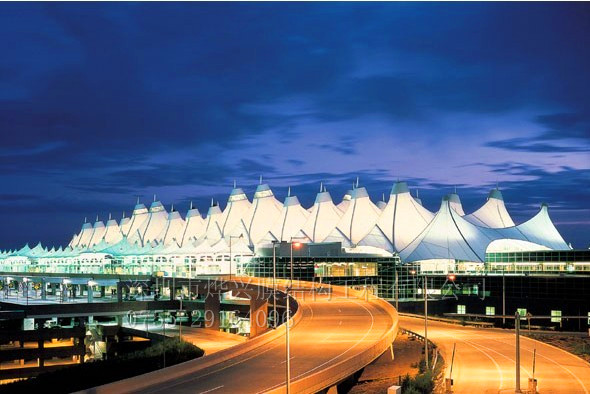 【燁興供應海外專用膜】美國Denver國際機場候機大廳PTFE膜結構雨棚